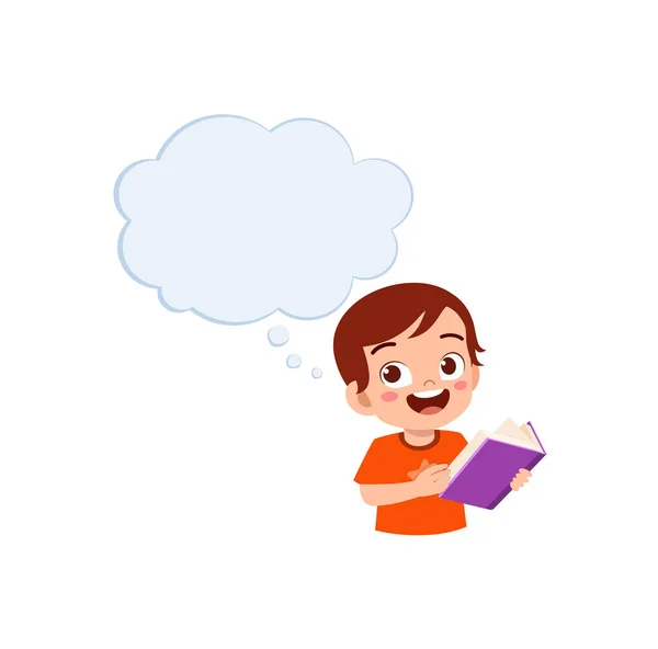 Little Kid Read Book Think Something — стоковый вектор