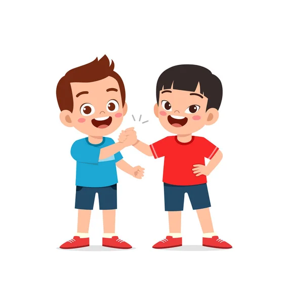 Mały Dzieciak Nie Uścisnąć Rękę Przyjacielem — Wektor stockowy