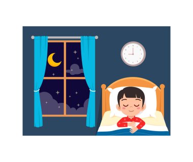 little kid sleep in the room at night clipart