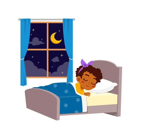 Niño Pequeño Duerme Habitación Por Noche — Vector de stock