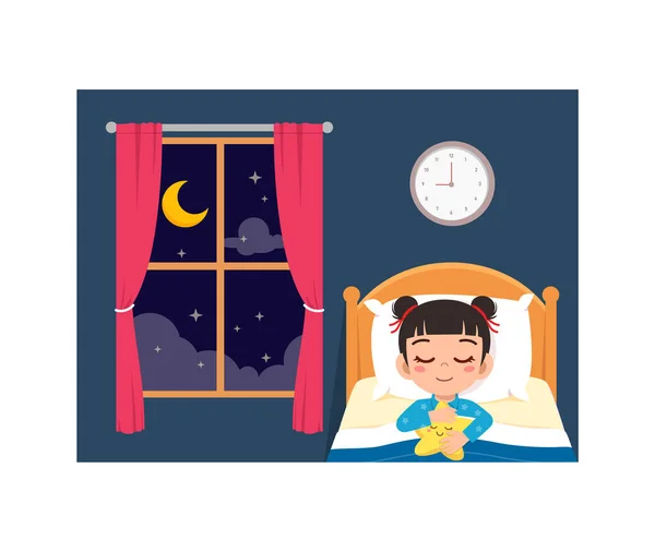 Kleine Jongen Slapen Kamer Nachts — Stockvector