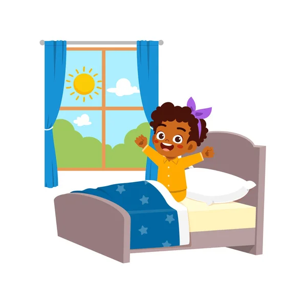 Little Kid Wake Morning — Stock Vector