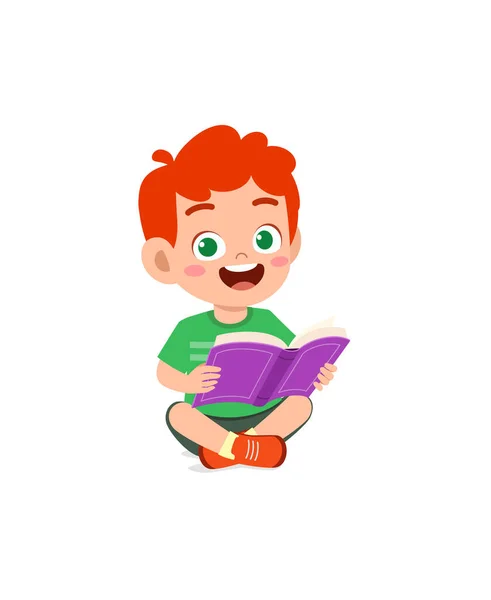 Little Kid Sit Read Book — Stock Vector