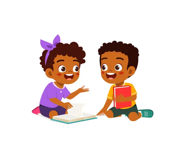 Kleines Kind Liest Mit Freund Ein Buch — Stockvektor