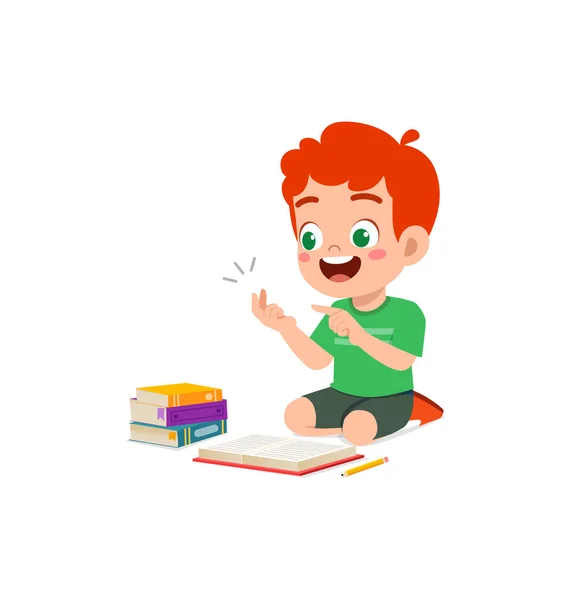 Little Kid Study Math Counting Finger — Stock Vector