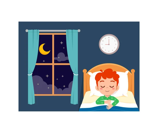 Little Kid Sleep Room Night — Stock Vector