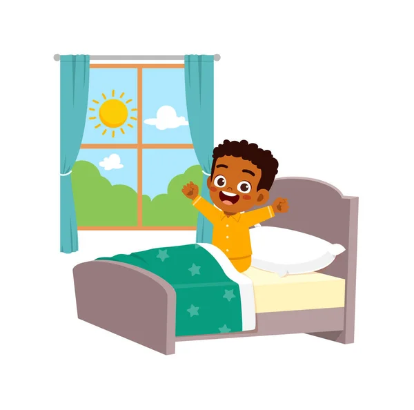 Little Kid Wake Morning — Stock Vector