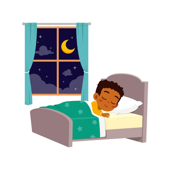 Niño Pequeño Duerme Habitación Por Noche — Vector de stock