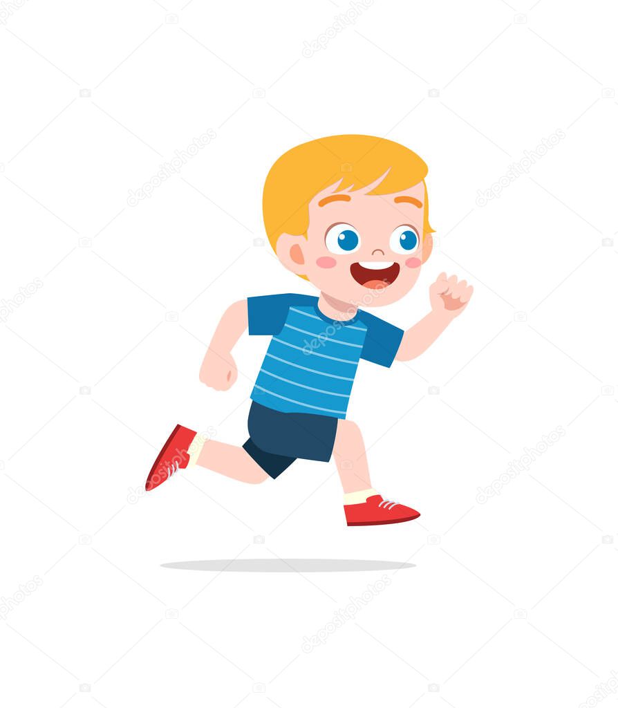 little kid with run pose and feel happy