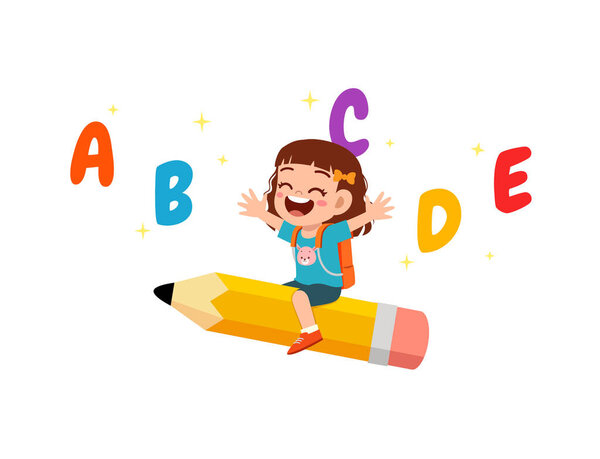 little kid riding a pencil and fly