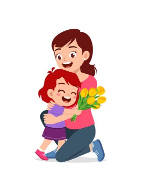Küçük çocuk annesine bir çiçek verdi.