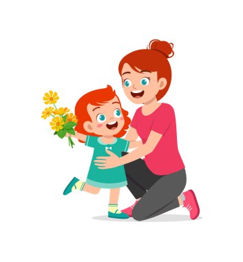 Küçük çocuk annesine bir çiçek verdi.