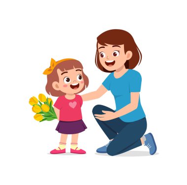 Küçük çocuk annesine bir çiçek verdi.