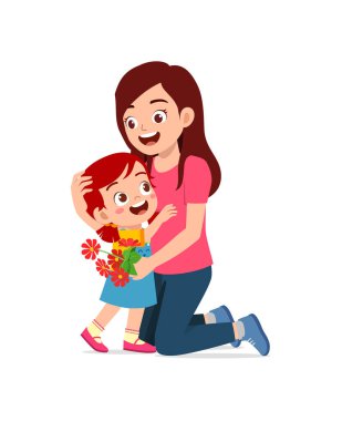 Küçük çocuk annesine bir çiçek verdi.