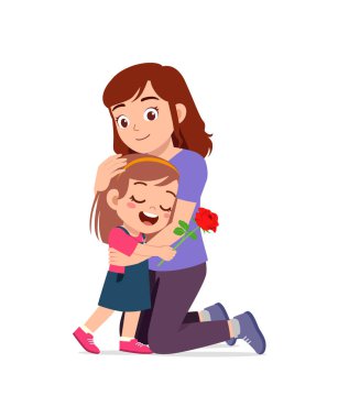 Küçük çocuk annesine bir çiçek verdi.