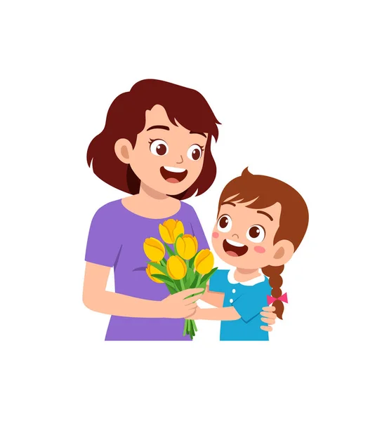 Kisgyerek Adj Egy Virágot Anyának — Stock Vector