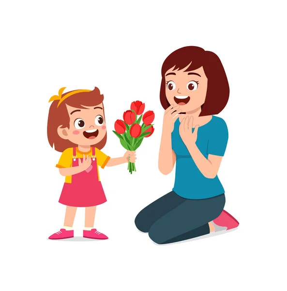 Маленький Ребенок Подарит Маме Цветок — стоковый вектор