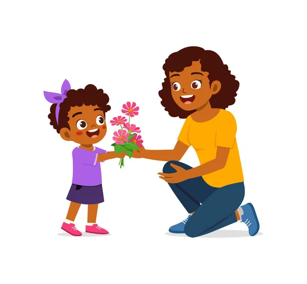 小孩送给妈妈一朵花 — 图库矢量图片