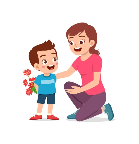 Kleines Kind Schenkt Mutter Eine Blume — Stockvektor