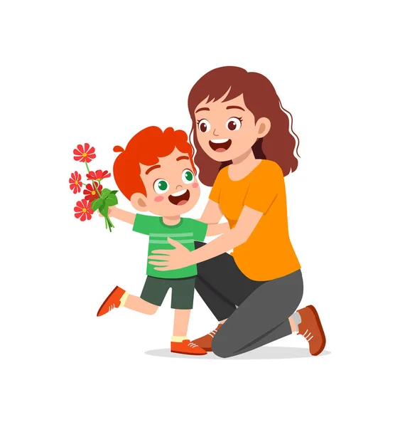 Little Kid Give Flower Mother — Stock Vector