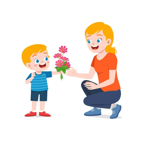 Malé Dítě Dát Květinu Matku — Stockový vektor