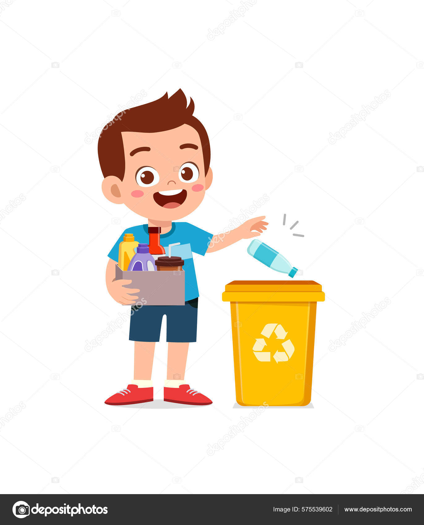 Little Kid Throw Trash Trash Bin Stock Vector by ©colorfuelstudio 575539602
