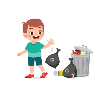 Kötü davranışlı küçük bir çocuk çöp atar.