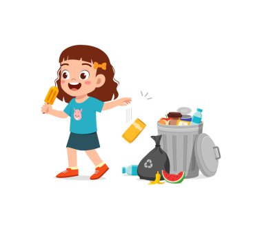 little kid with bad behavior do littering clipart