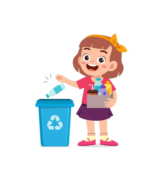 Niño Pequeño Tirar Basura Papelera — Vector de stock