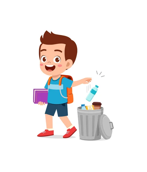 Küçük Çocuk Çöp Kutusuna Çöp Atıyor — Stok Vektör