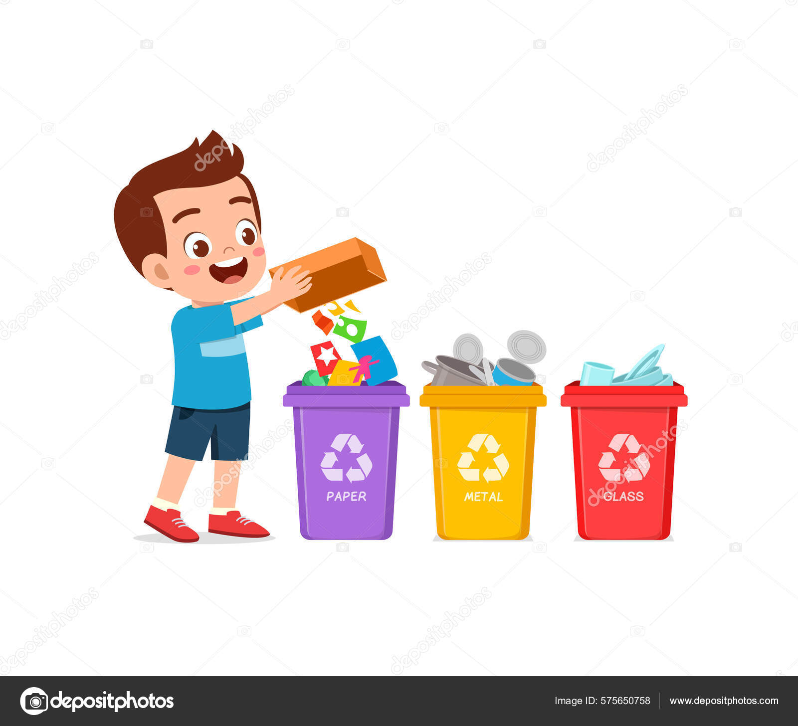 Image vectorielle Petit Enfant Jeter Des Déchets Papier Pour