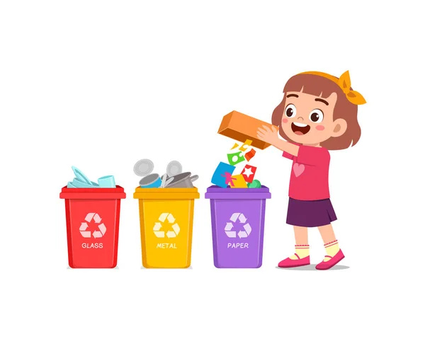Małe Dziecko Wyrzucić Odpady Papieru Kosza Śmieci — Wektor stockowy