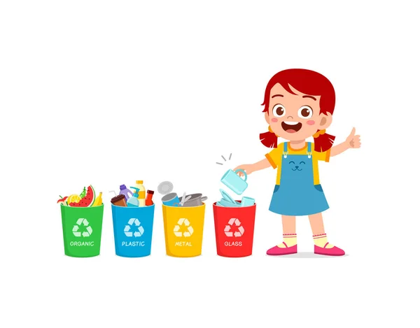 Małe Dziecko Wyrzucić Odpady Szkła Kosza Śmieci — Wektor stockowy