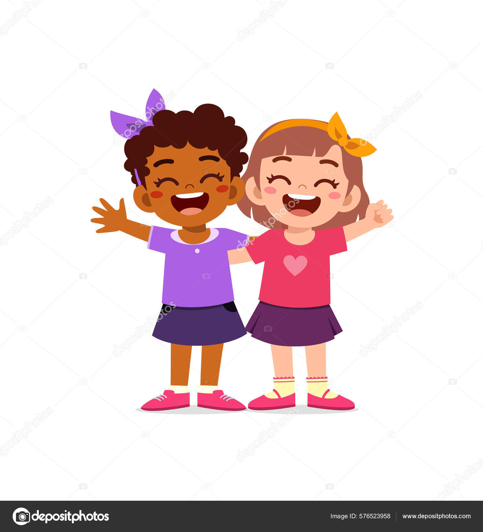 Little Kid Hug Best Friend Feel Happy Stock Vector by ©colorfuelstudio  576523958