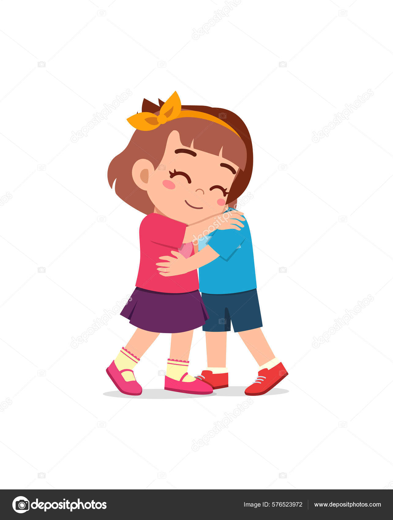 Little Kid Hug Best Friend Feel Happy Stock Vector by ©colorfuelstudio  576523972