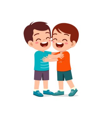 Küçük çocuk en iyi arkadaşına sarıl ve mutlu ol.