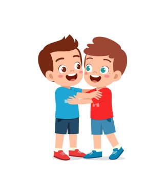 Küçük çocuk en iyi arkadaşına sarıl ve mutlu ol.