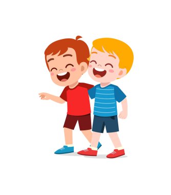 Küçük çocuk en iyi arkadaşına sarıl ve mutlu ol.