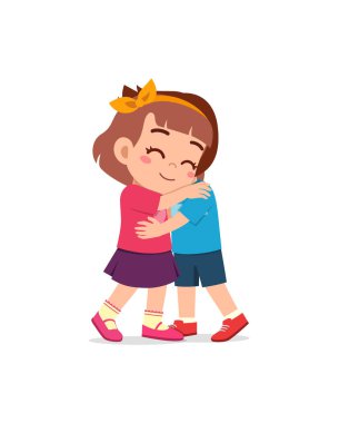 Küçük çocuk en iyi arkadaşına sarıl ve mutlu ol.