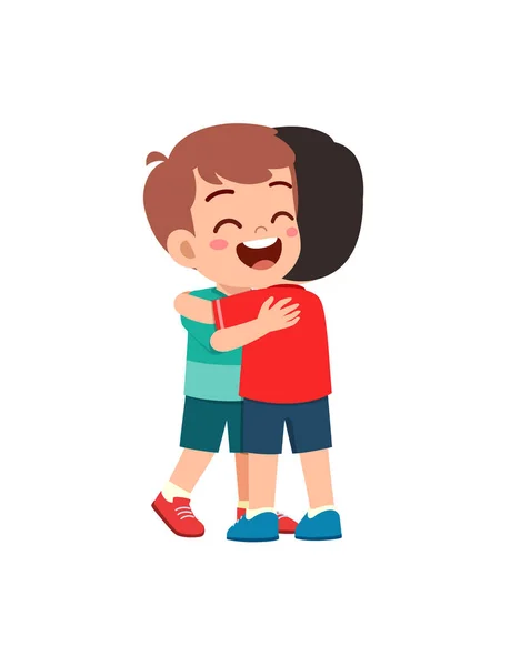 Küçük Çocuk Iyi Arkadaşına Sarıl Mutlu — Stok Vektör