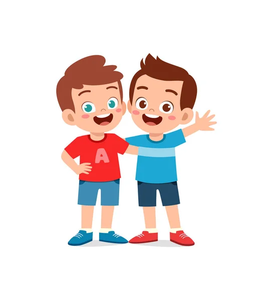 Pequeño Niño Abrazar Mejor Amigo Sentirse Feliz — Vector de stock