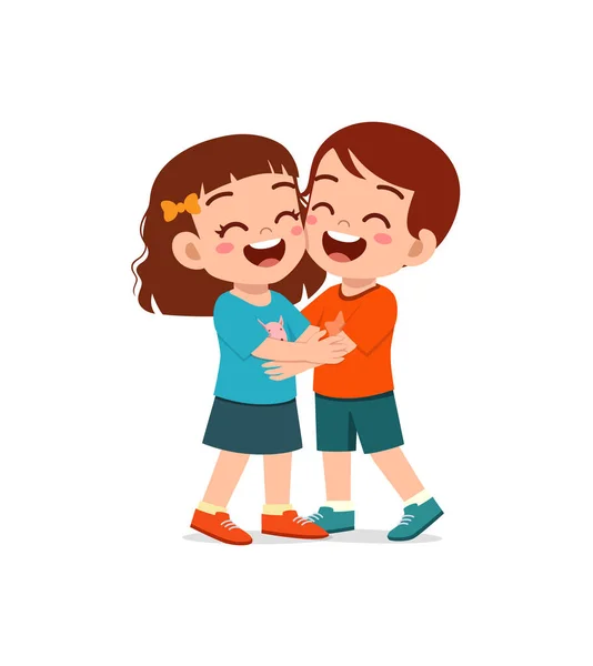 Little Kid Hug Best Friend Feel Happy — Stock Vector