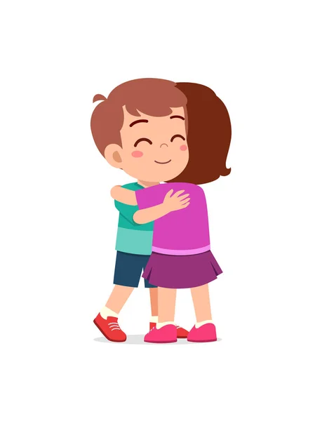 Küçük Çocuk Iyi Arkadaşına Sarıl Mutlu — Stok Vektör