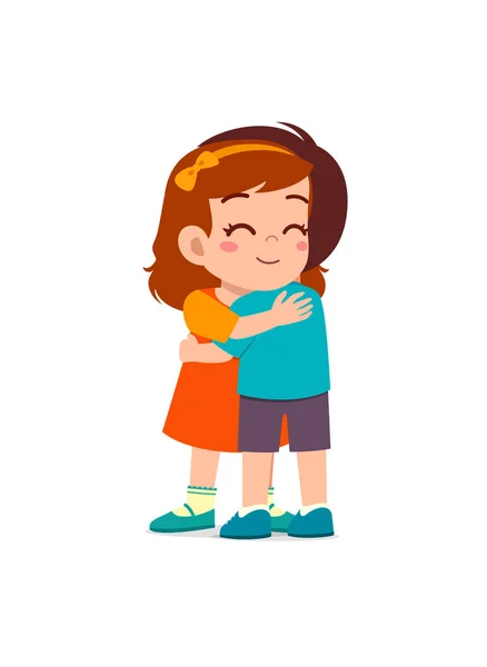 Μικρό Παιδί Αγκαλιάζει Τον Καλύτερο Φίλο Και Αισθάνονται Ευτυχισμένοι — Διανυσματικό Αρχείο