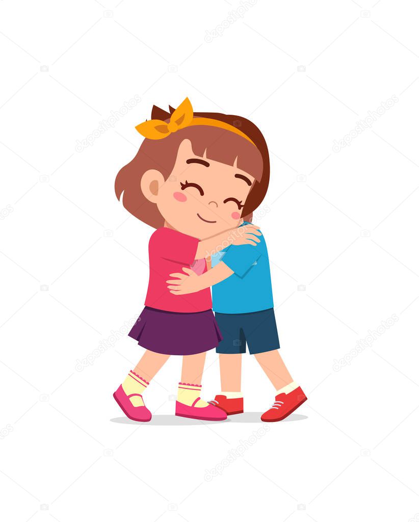 little kid hug best friend and feel happy