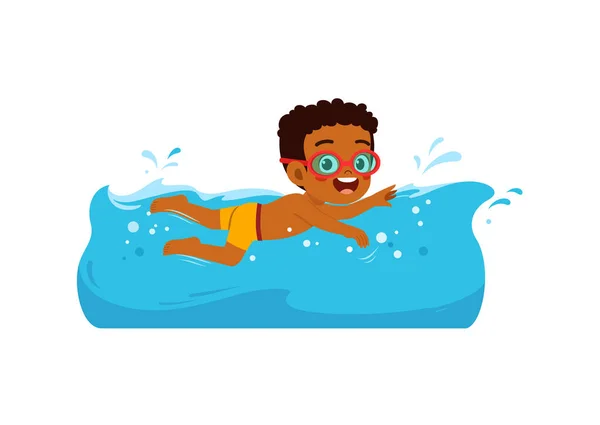 Niño Nadar Bajo Agua Vacaciones Verano — Vector de stock