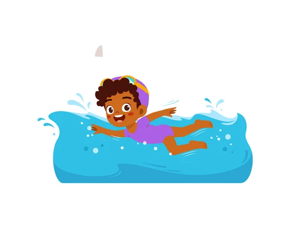 Niño Nadar Bajo Agua Vacaciones Verano — Vector de stock