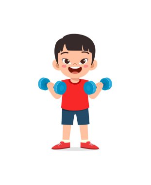 little kid do workout with lift dumbbell clipart