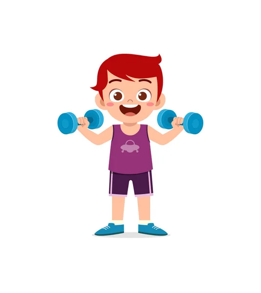 Little Kid Workout Lift Dumbbell — Stock Vector