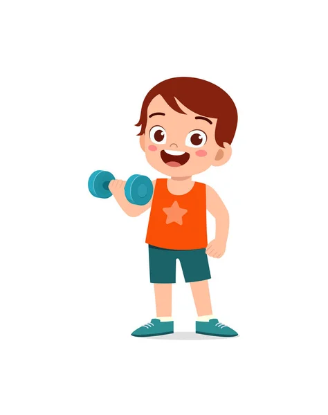 Little Kid Workout Lift Dumbbell — Stock Vector